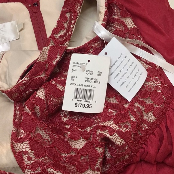 David’s Bridal Red V-Neck Lace and Mesh Dress - Picture 4 of 6